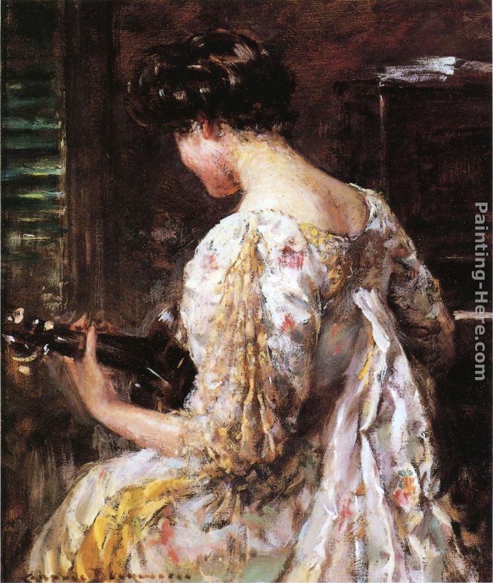 Woman with Guitar painting - James Carroll Beckwith Woman with Guitar art painting